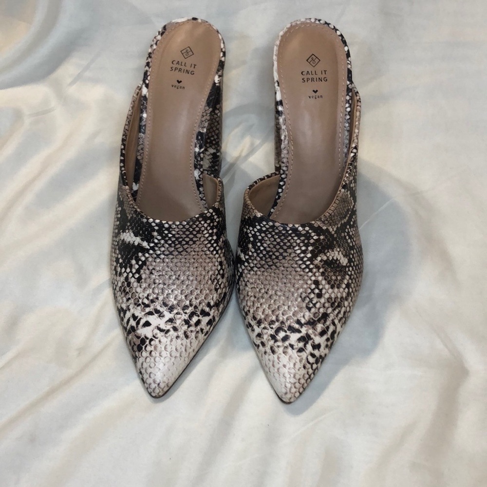 Spring Snake Skin Print Heeled Mules Size 8 - Picture 2 of 6